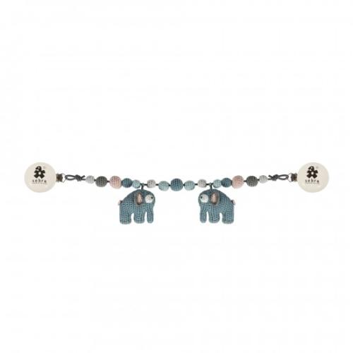 gehäkelte Kinderwagenkette blauer Elefant von Sebra