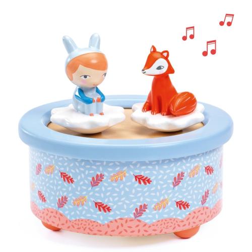 Spieluhr Fuchs Djeco magnetisch mit 2 Figuren. Melodie Wiegenlied von Schubert bei your little kingdom