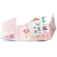 Djeco Anziehpuppe Tinyly Miss Lilypink kleines Heft mit 40 Stickern aufgeklappt bei your little kingdom